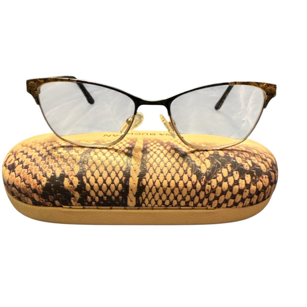 Dana Buchman Jackie Eyeglasses Frame Women Gold Black Cat Eye 152-16-132 EUC